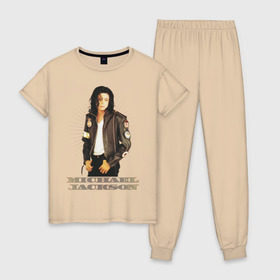 Женская пижама хлопок с принтом Michael Jackson (4) в Новосибирске, 100% хлопок | брюки и футболка прямого кроя, без карманов, на брюках мягкая резинка на поясе и по низу штанин | jackson | michael | mj | pop | джексон | майкл | майкл джексон | поп