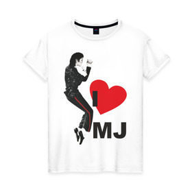 Женская футболка хлопок с принтом I love Michael Jackson (1) в Новосибирске, 100% хлопок | прямой крой, круглый вырез горловины, длина до линии бедер, слегка спущенное плечо | jackson | michael | mj | pop | джексон | майкл | майкл джексон | поп