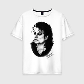 Женская футболка хлопок Oversize с принтом Michael Jackson (6) в Новосибирске, 100% хлопок | свободный крой, круглый ворот, спущенный рукав, длина до линии бедер
 | jackson | michael | pop | джексон | майкл | майкл джексон | поп