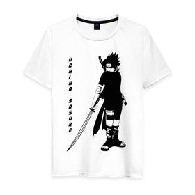 Мужская футболка хлопок с принтом Uchiha Sasuke в Новосибирске, 100% хлопок | прямой крой, круглый вырез горловины, длина до линии бедер, слегка спущенное плечо. | anime | sasuke | аниме