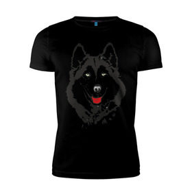 Мужская футболка премиум с принтом Хаски в Новосибирске, 92% хлопок, 8% лайкра | приталенный силуэт, круглый вырез ворота, длина до линии бедра, короткий рукав | dog | husky | животные | пес | песики | собака | хаски | хаски бандит