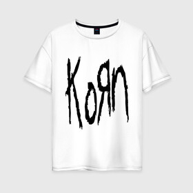 Женская футболка хлопок Oversize с принтом Korn в Новосибирске, 100% хлопок | свободный крой, круглый ворот, спущенный рукав, длина до линии бедер
 | korn | metal | rock | корн | логотип | метал | музыка | рок | рок группа | рок группы