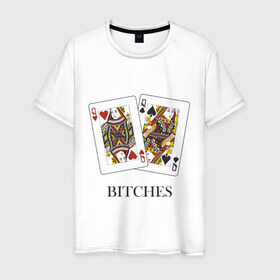 Мужская футболка хлопок с принтом Bitches в Новосибирске, 100% хлопок | прямой крой, круглый вырез горловины, длина до линии бедер, слегка спущенное плечо. | Тематика изображения на принте: poker | азартные | дама | карточные | карты | колода | покер