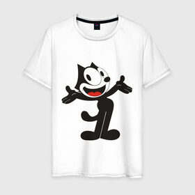 Мужская футболка хлопок с принтом Кот феликс в Новосибирске, 100% хлопок | прямой крой, круглый вырез горловины, длина до линии бедер, слегка спущенное плечо. | felix | felix cat | кот феликс | феликс