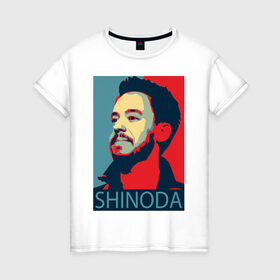 Женская футболка хлопок с принтом Mike Shinoda в Новосибирске, 100% хлопок | прямой крой, круглый вырез горловины, длина до линии бедер, слегка спущенное плечо | linkin park | mike shinoda | rock | shinoda | линкин парк | рок