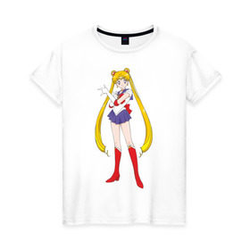 Женская футболка хлопок с принтом Sailor Moon в Новосибирске, 100% хлопок | прямой крой, круглый вырез горловины, длина до линии бедер, слегка спущенное плечо | аниме