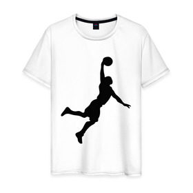 Мужская футболка хлопок с принтом basketball в Новосибирске, 100% хлопок | прямой крой, круглый вырез горловины, длина до линии бедер, слегка спущенное плечо. | Тематика изображения на принте: бросок