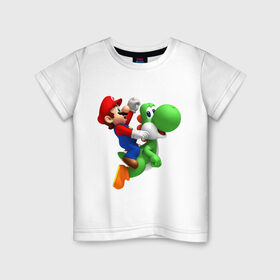 Детская футболка хлопок с принтом Mario в Новосибирске, 100% хлопок | круглый вырез горловины, полуприлегающий силуэт, длина до линии бедер | mario | nintendo | videogames | аркада | видеоигры | нинтендо | приставки