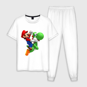 Мужская пижама хлопок с принтом Mario в Новосибирске, 100% хлопок | брюки и футболка прямого кроя, без карманов, на брюках мягкая резинка на поясе и по низу штанин
 | mario | nintendo | videogames | аркада | видеоигры | нинтендо | приставки