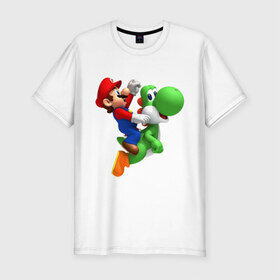 Мужская футболка премиум с принтом Mario в Новосибирске, 92% хлопок, 8% лайкра | приталенный силуэт, круглый вырез ворота, длина до линии бедра, короткий рукав | mario | nintendo | videogames | аркада | видеоигры | нинтендо | приставки