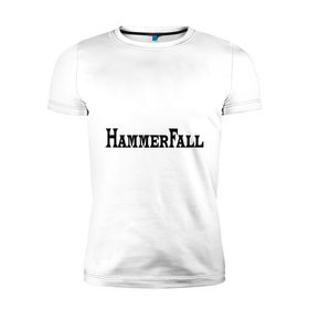 Мужская футболка премиум с принтом Hammerfall в Новосибирске, 92% хлопок, 8% лайкра | приталенный силуэт, круглый вырез ворота, длина до линии бедра, короткий рукав | hammerfall | hard core | hard rock | metal | rock | логотип | метал | музыка | рок | рок группа | рок группы | хард | хард рок | хэви | хэви метал