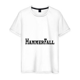 Мужская футболка хлопок с принтом Hammerfall в Новосибирске, 100% хлопок | прямой крой, круглый вырез горловины, длина до линии бедер, слегка спущенное плечо. | hammerfall | hard core | hard rock | metal | rock | логотип | метал | музыка | рок | рок группа | рок группы | хард | хард рок | хэви | хэви метал
