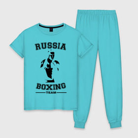 Женская пижама хлопок с принтом Бокс в Новосибирске, 100% хлопок | брюки и футболка прямого кроя, без карманов, на брюках мягкая резинка на поясе и по низу штанин | кикбоксинг