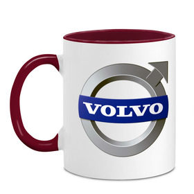 Кружка двухцветная с принтом Volvo в Новосибирске, керамика | объем — 330 мл, диаметр — 80 мм. Цветная ручка и кайма сверху, в некоторых цветах — вся внутренняя часть | volvo | авто | бренд | вольво | логотип | машина