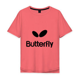 Мужская футболка хлопок Oversize с принтом Butterfly в Новосибирске, 100% хлопок | свободный крой, круглый ворот, “спинка” длиннее передней части | Тематика изображения на принте: buterfly | батерфляй | настольный теннис | ракетка | теннис | теннисный корт