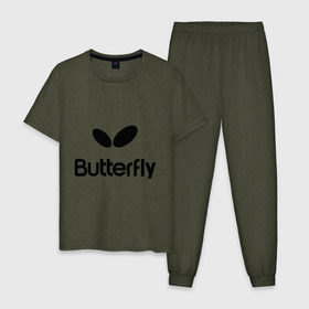 Мужская пижама хлопок с принтом Butterfly в Новосибирске, 100% хлопок | брюки и футболка прямого кроя, без карманов, на брюках мягкая резинка на поясе и по низу штанин
 | buterfly | батерфляй | настольный теннис | ракетка | теннис | теннисный корт