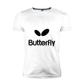 Мужская футболка премиум с принтом Butterfly в Новосибирске, 92% хлопок, 8% лайкра | приталенный силуэт, круглый вырез ворота, длина до линии бедра, короткий рукав | buterfly | батерфляй | настольный теннис | ракетка | теннис | теннисный корт