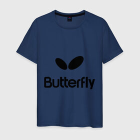 Мужская футболка хлопок с принтом Butterfly в Новосибирске, 100% хлопок | прямой крой, круглый вырез горловины, длина до линии бедер, слегка спущенное плечо. | buterfly | батерфляй | настольный теннис | ракетка | теннис | теннисный корт
