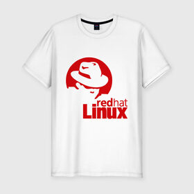 Мужская футболка премиум с принтом Linux - Redhart в Новосибирске, 92% хлопок, 8% лайкра | приталенный силуэт, круглый вырез ворота, длина до линии бедра, короткий рукав | linux | redhart | админу | дистрибутив | красная шляпа | линукс