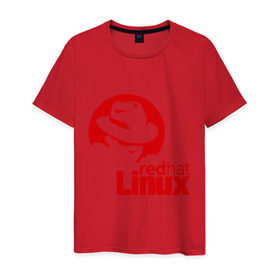 Мужская футболка хлопок с принтом Linux - Redhart в Новосибирске, 100% хлопок | прямой крой, круглый вырез горловины, длина до линии бедер, слегка спущенное плечо. | Тематика изображения на принте: linux | redhart | админу | дистрибутив | красная шляпа | линукс