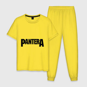 Мужская пижама хлопок с принтом Pantera в Новосибирске, 100% хлопок | брюки и футболка прямого кроя, без карманов, на брюках мягкая резинка на поясе и по низу штанин
 | metal | глэм | грув | группы | логотип | метал | трэш | хэви