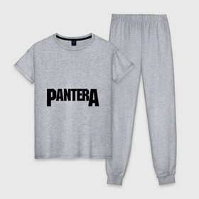 Женская пижама хлопок с принтом Pantera в Новосибирске, 100% хлопок | брюки и футболка прямого кроя, без карманов, на брюках мягкая резинка на поясе и по низу штанин | metal | глэм | грув | группы | логотип | метал | трэш | хэви