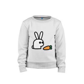 Детский свитшот хлопок с принтом Заяц и моркоФка в Новосибирске, 100% хлопок | круглый вырез горловины, эластичные манжеты, пояс и воротник | животные | зайка | зайчишка | зайчонок | заяц | кролик | морковка