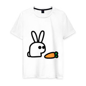 Мужская футболка хлопок с принтом Заяц и моркоФка в Новосибирске, 100% хлопок | прямой крой, круглый вырез горловины, длина до линии бедер, слегка спущенное плечо. | животные | зайка | зайчишка | зайчонок | заяц | кролик | морковка