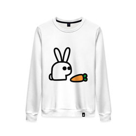 Женский свитшот хлопок с принтом Заяц и моркоФка в Новосибирске, 100% хлопок | прямой крой, круглый вырез, на манжетах и по низу широкая трикотажная резинка  | животные | зайка | зайчишка | зайчонок | заяц | кролик | морковка