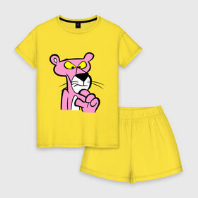 Женская пижама с шортиками хлопок с принтом Розовая пантера (3) в Новосибирске, 100% хлопок | футболка прямого кроя, шорты свободные с широкой мягкой резинкой | pink panther | розовая пантера