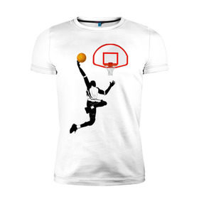 Мужская футболка премиум с принтом Баскетбол в Новосибирске, 92% хлопок, 8% лайкра | приталенный силуэт, круглый вырез ворота, длина до линии бедра, короткий рукав | basket | basketball | баскетболист | баскетбольное кольцо | бросок