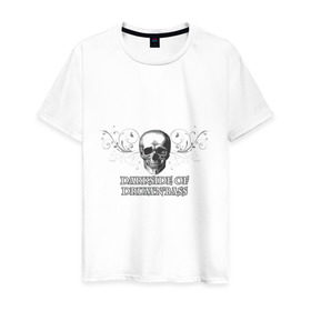 Мужская футболка хлопок с принтом DarkSide в Новосибирске, 100% хлопок | прямой крой, круглый вырез горловины, длина до линии бедер, слегка спущенное плечо. | dark side | dnb | даксайд | драм н бас | темная сторона | череп