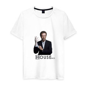 Мужская футболка хлопок с принтом Хаус с перчаткой в Новосибирске, 100% хлопок | прямой крой, круглый вырез горловины, длина до линии бедер, слегка спущенное плечо. | everybody lies | haus | house | все лгут | доктор | хауз | хаус | хью лори