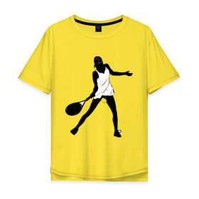 Мужская футболка хлопок Oversize с принтом Теннисистка в Новосибирске, 100% хлопок | свободный крой, круглый ворот, “спинка” длиннее передней части | tennis | ракетка | тенис | теннис | теннисистка | теннисный корт