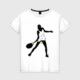 Женская футболка хлопок с принтом Теннисистка в Новосибирске, 100% хлопок | прямой крой, круглый вырез горловины, длина до линии бедер, слегка спущенное плечо | tennis | ракетка | тенис | теннис | теннисистка | теннисный корт