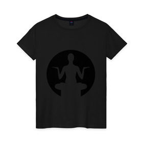 Женская футболка хлопок с принтом Йога в Новосибирске, 100% хлопок | прямой крой, круглый вырез горловины, длина до линии бедер, слегка спущенное плечо | 