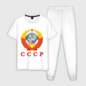 Мужская пижама хлопок с принтом USSR в Новосибирске, 100% хлопок | брюки и футболка прямого кроя, без карманов, на брюках мягкая резинка на поясе и по низу штанин
 | герб ссср | серп и молот | ссср | я русский