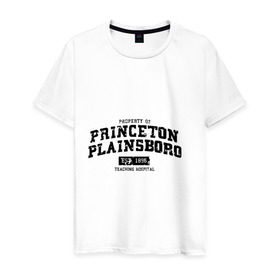 Мужская футболка хлопок с принтом Princeton Plainsboro в Новосибирске, 100% хлопок | прямой крой, круглый вырез горловины, длина до линии бедер, слегка спущенное плечо. | everybody lies | haus | house | plainsboro | princeton | все лгут | доктор | хауз | хаус | хью лори