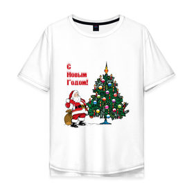 Мужская футболка хлопок Oversize с принтом Ded Moroz в Новосибирске, 100% хлопок | свободный крой, круглый ворот, “спинка” длиннее передней части | 2012 | new year | дед | дед мороз | елка | елочка | нг | новый 2012 | новый год | подарки | санта | санта клаус