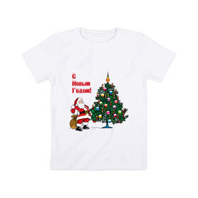 Детская футболка хлопок с принтом Ded Moroz в Новосибирске, 100% хлопок | круглый вырез горловины, полуприлегающий силуэт, длина до линии бедер | 2012 | new year | дед | дед мороз | елка | елочка | нг | новый 2012 | новый год | подарки | санта | санта клаус
