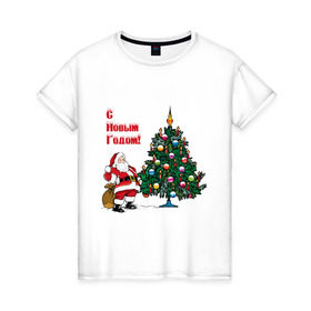 Женская футболка хлопок с принтом Ded Moroz в Новосибирске, 100% хлопок | прямой крой, круглый вырез горловины, длина до линии бедер, слегка спущенное плечо | 2012 | new year | дед | дед мороз | елка | елочка | нг | новый 2012 | новый год | подарки | санта | санта клаус