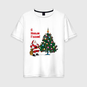 Женская футболка хлопок Oversize с принтом Ded Moroz в Новосибирске, 100% хлопок | свободный крой, круглый ворот, спущенный рукав, длина до линии бедер
 | 2012 | new year | дед | дед мороз | елка | елочка | нг | новый 2012 | новый год | подарки | санта | санта клаус