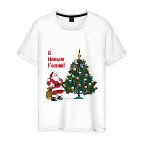 Мужская футболка хлопок с принтом Ded Moroz в Новосибирске, 100% хлопок | прямой крой, круглый вырез горловины, длина до линии бедер, слегка спущенное плечо. | 2012 | new year | дед | дед мороз | елка | елочка | нг | новый 2012 | новый год | подарки | санта | санта клаус