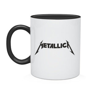 Кружка двухцветная с принтом Metallica в Новосибирске, керамика | объем — 330 мл, диаметр — 80 мм. Цветная ручка и кайма сверху, в некоторых цветах — вся внутренняя часть | Тематика изображения на принте: металлика
