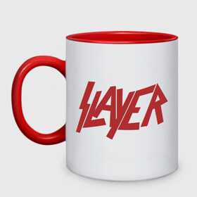 Кружка двухцветная с принтом Slayer в Новосибирске, керамика | объем — 330 мл, диаметр — 80 мм. Цветная ручка и кайма сверху, в некоторых цветах — вся внутренняя часть | metal | rock | slayer | метал | металл | рок | рок группа | рок группы
