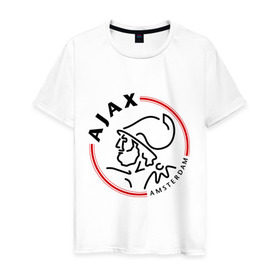 Мужская футболка хлопок с принтом Аякс в Новосибирске, 100% хлопок | прямой крой, круглый вырез горловины, длина до линии бедер, слегка спущенное плечо. | Тематика изображения на принте: ajax | аякс