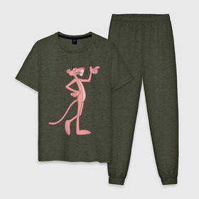 Мужская пижама хлопок с принтом PinkPanther в Новосибирске, 100% хлопок | брюки и футболка прямого кроя, без карманов, на брюках мягкая резинка на поясе и по низу штанин
 | pink panther | розовая пантера