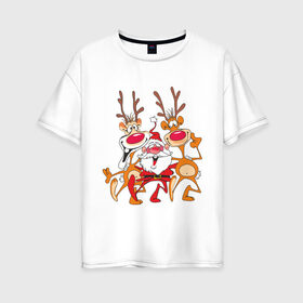 Женская футболка хлопок Oversize с принтом Дед Мороз (8) в Новосибирске, 100% хлопок | свободный крой, круглый ворот, спущенный рукав, длина до линии бедер
 | 2012 | new year | дед мороз | мороз | нг | новый 2012 | новый год | олень | санта | санта клаус