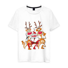 Мужская футболка хлопок с принтом Дед Мороз (8) в Новосибирске, 100% хлопок | прямой крой, круглый вырез горловины, длина до линии бедер, слегка спущенное плечо. | 2012 | new year | дед мороз | мороз | нг | новый 2012 | новый год | олень | санта | санта клаус