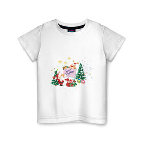 Детская футболка хлопок с принтом Merry Christmas в Новосибирске, 100% хлопок | круглый вырез горловины, полуприлегающий силуэт, длина до линии бедер | 2012 | new year | дед мороз | елка | елочка | нг | новогодний | новый 2012 | новый год | олень | подарки | санта | санта клаус | снеговик